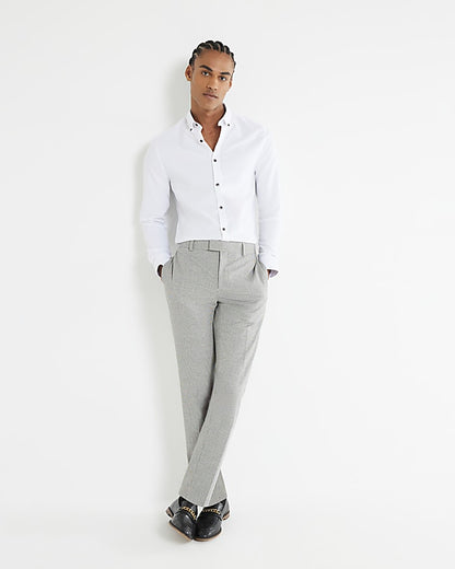 White Long Sleeve Textured Muscle Fit Shirt