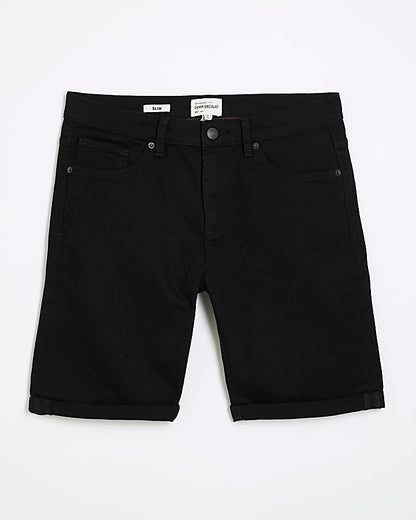 Black Slim Fit Denim Shorts