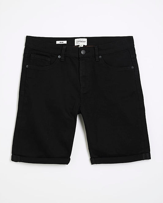 Black Slim Fit Denim Shorts