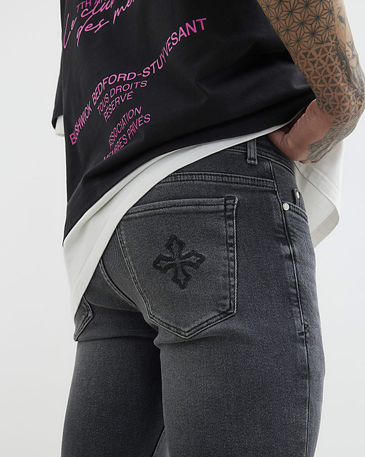 Black Spray On Embroidered Jeans