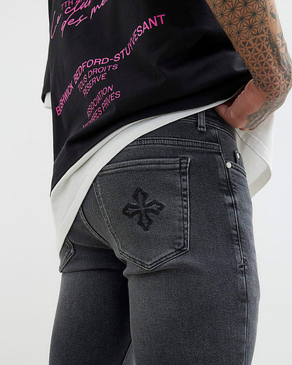 Black Spray On Embroidered Jeans