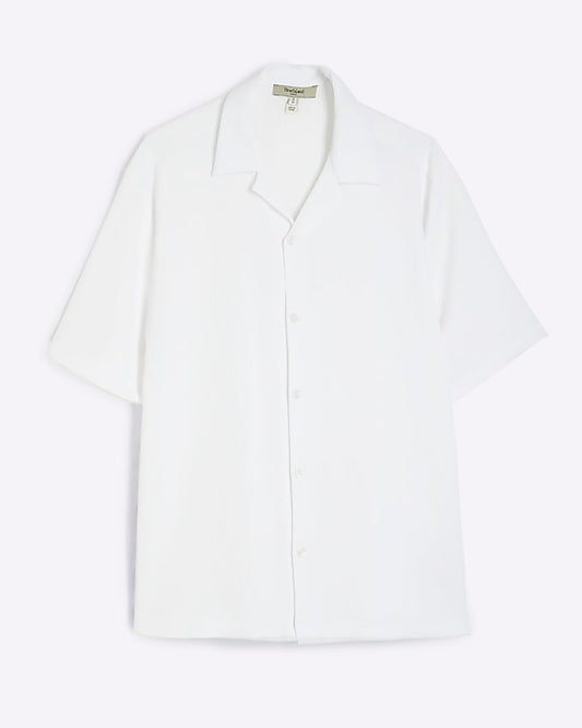 White Regular Fit Crinkle Shirt