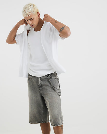 White Regular Fit Crinkle Shirt
