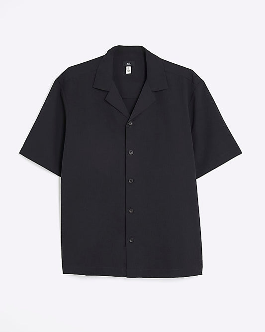 Black Regular Fit Crinkle Shirt