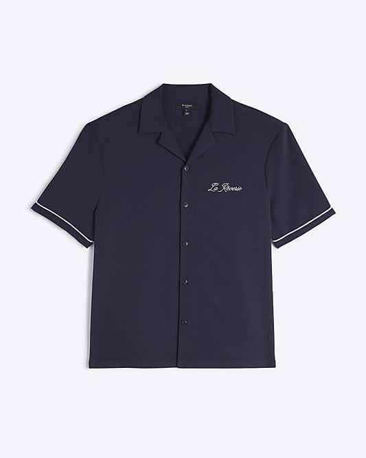 Navy Short Sleeve Embroidered Shirt