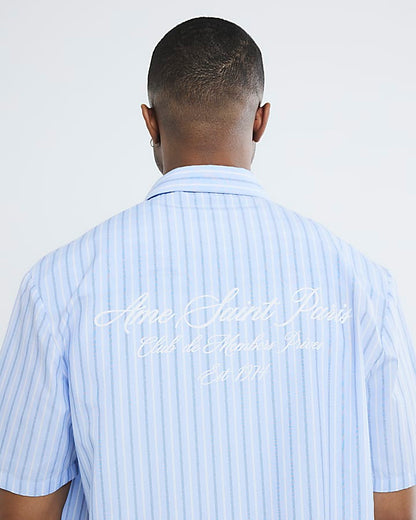 Blue Boxy Fit Short Sleeve Stripe Shirt
