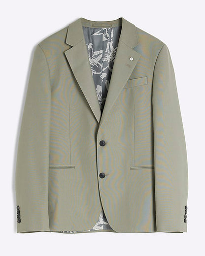 Green Slim Fit Linen Blend Suit Jacket