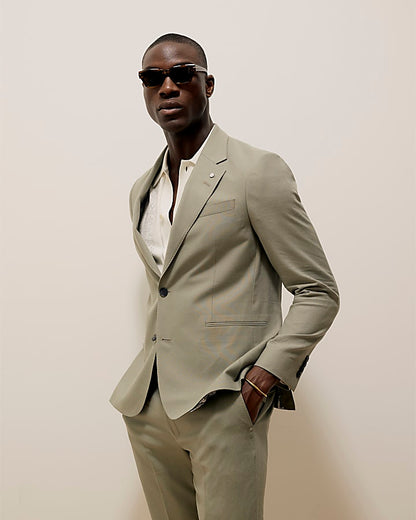 Green Slim Fit Linen Blend Suit Jacket