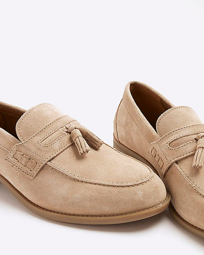 Beige Suede Tassel Loafers