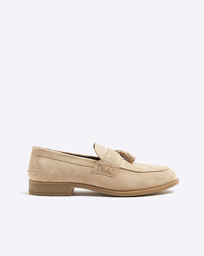 Beige Suede Tassel Loafers