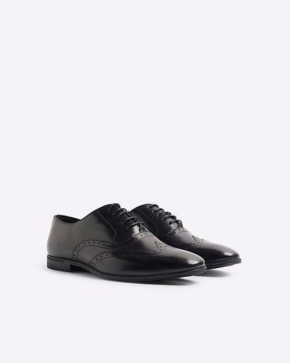 Black Leather Wide Fit Oxford Brogues