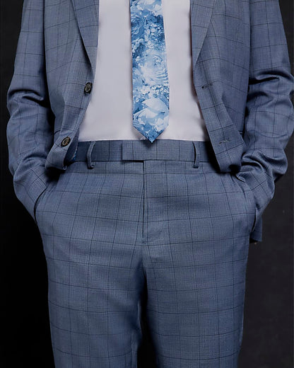 Blue Check Skinny Suit Trousers