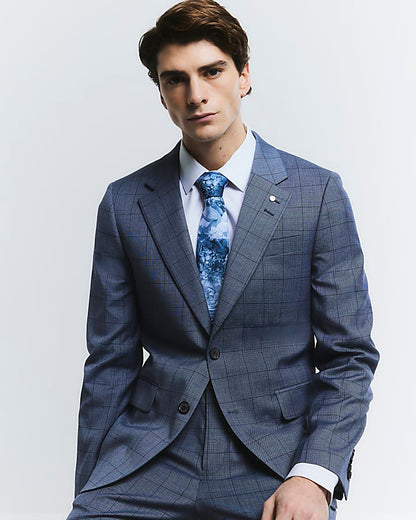 Blue Check Skinny Suit Jacket