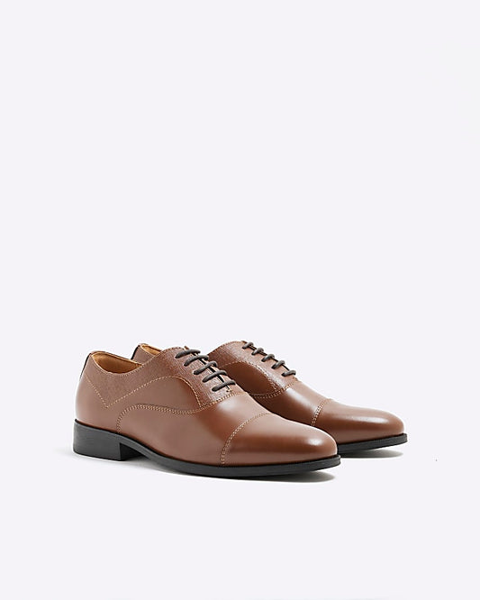 Brown Textured Oxford Shoes