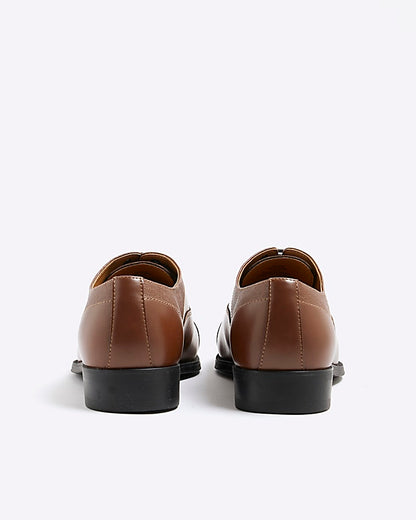 Brown Textured Oxford Shoes