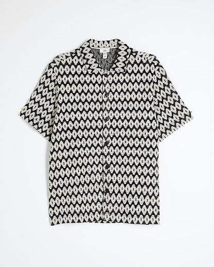 Black Short sleeve Mono Diamond Crochet shirt