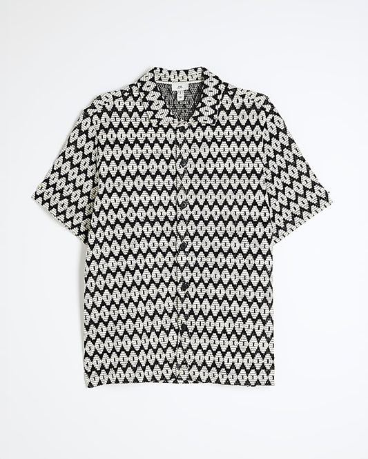 Black Short sleeve Mono Diamond Crochet shirt