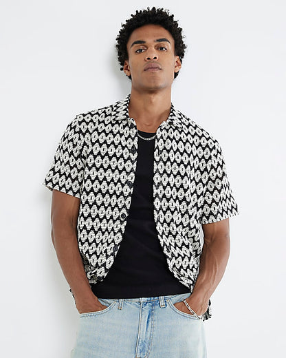 Black Short sleeve Mono Diamond Crochet shirt
