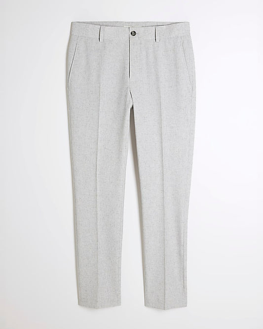 Grey Skinny Fit Textured Suit Trousers