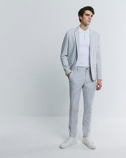 Grey Skinny Fit Textured Suit Trousers