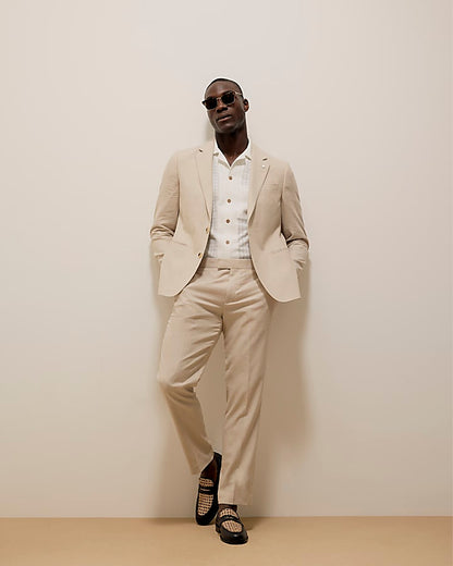 Cream Slim Fit Linen Blend Suit Jacket