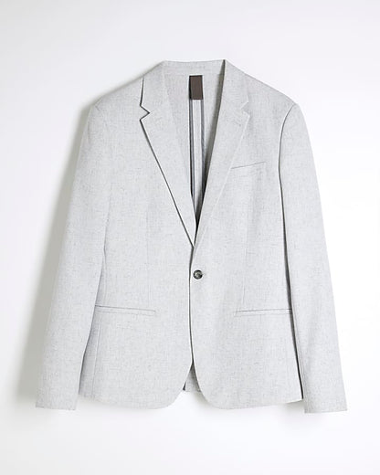 Grey Skinny Fit Textured Blazer Jacket