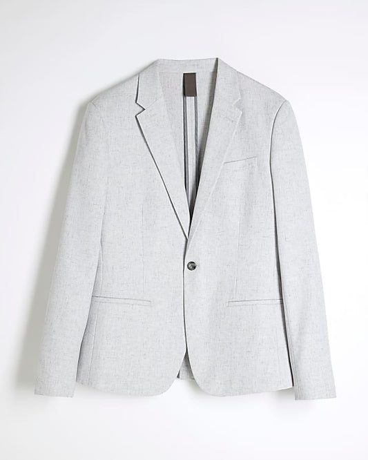 Grey Skinny Fit Textured Blazer Jacket