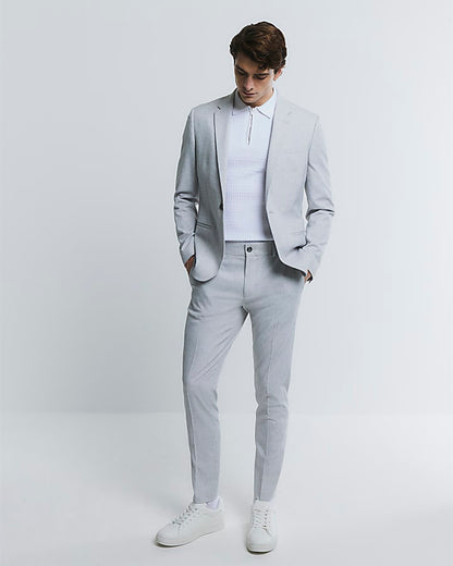 Grey Skinny Fit Textured Blazer Jacket