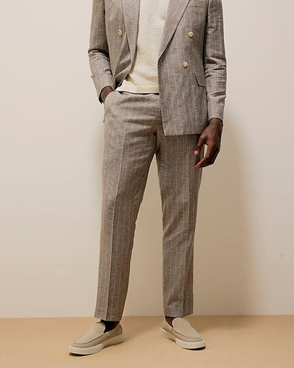 Grey Slim Stripe Linen Blend Suit Trousers