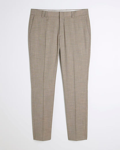 Beige Skinny Fit Suit Trousers
