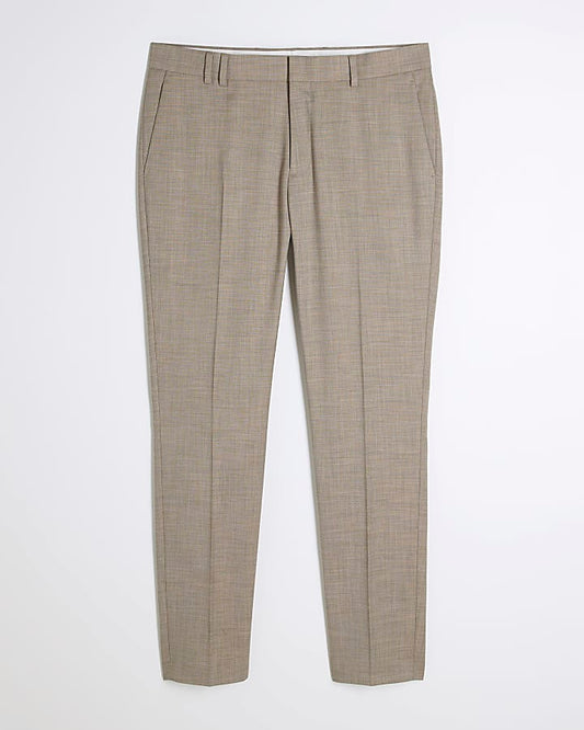 Beige Skinny Fit Suit Trousers