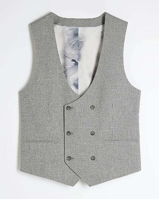 Grey Skinny Fit Puppytooth Waistcoat
