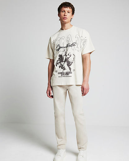 Cream slim fit jeans