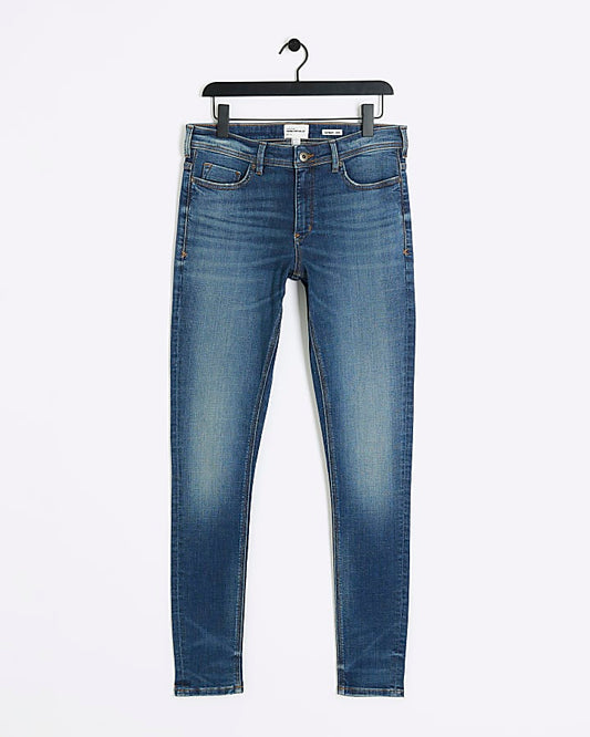 Blue super skinny spray on jeans
