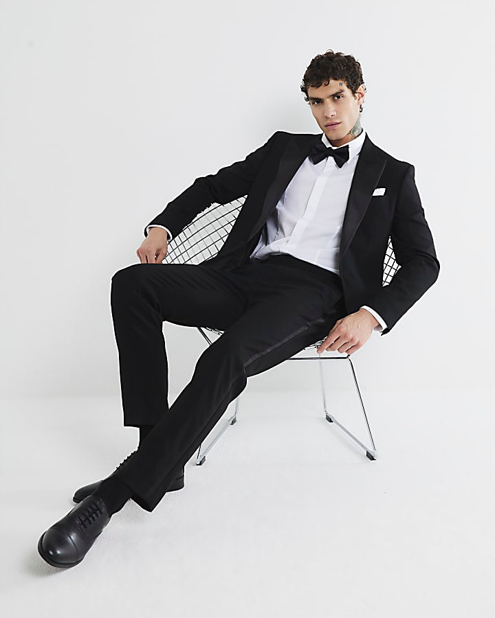 Black Stretch Slim Fit Tuxedo Suit Trousers
