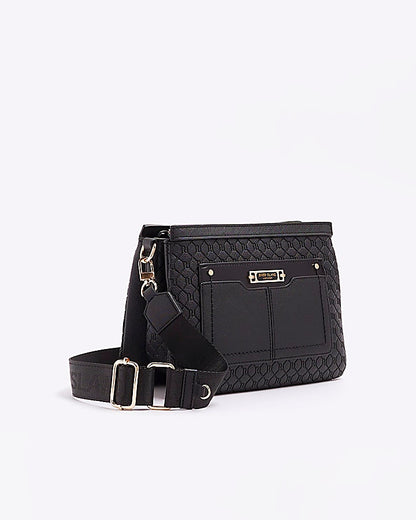 Black embossed monogram cross body bag