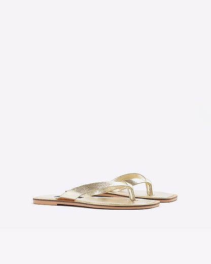Gold Leather Flat Sandals