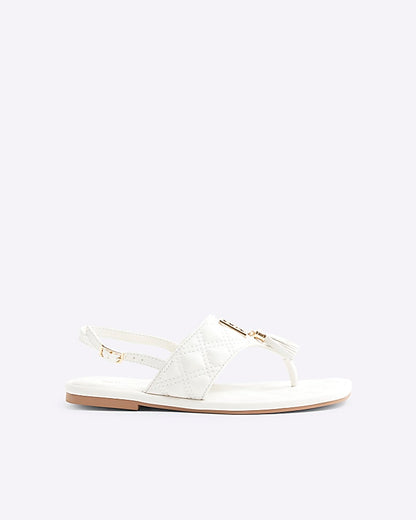 White Tassel Flat Sandals