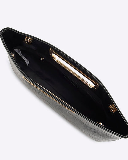 Black Metal Handle Clutch Bag