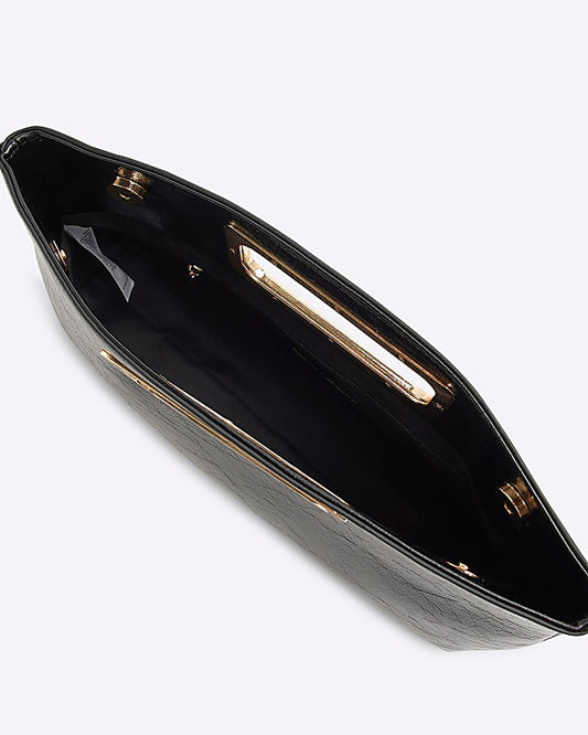 Black Metal Handle Clutch Bag