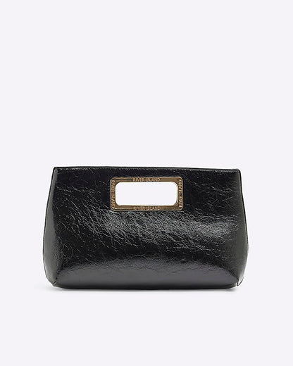 Black Metal Handle Clutch Bag