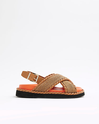 Orange Cross Strap Chunky Sandals