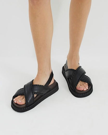 Black Cross Strap Chunky Sandals