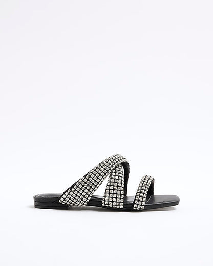 Black Wide Fit Embellished Twist Sandals