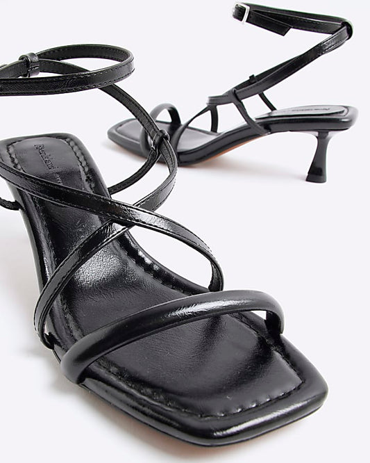 Black Kitten Heeled Strappy Sandals