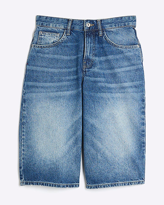 Blue Mid Rise Longline Jorts