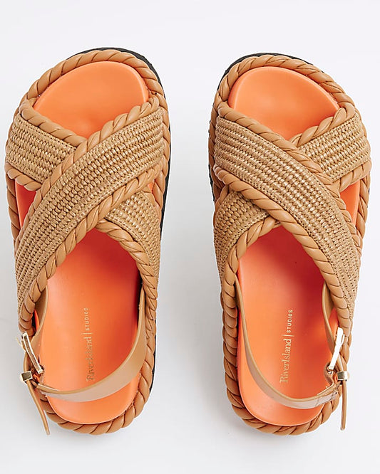 Orange Wide Fit Cross Strap Chunky Sandals