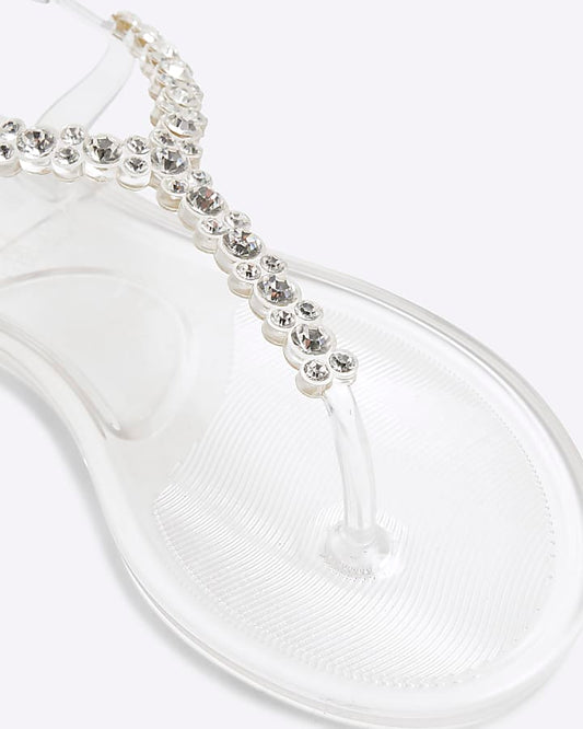 Clear Embellished Jelly Sandals