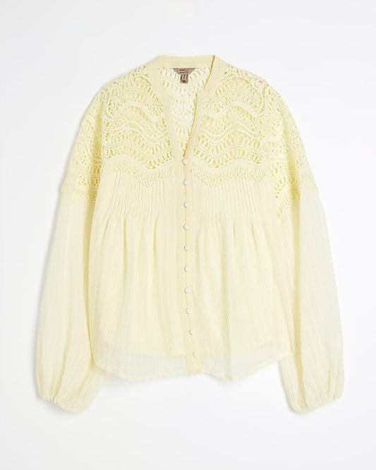 Yellow Long Sleeve Frill Yoke Blouse