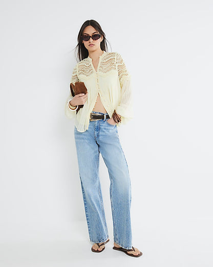 Yellow Long Sleeve Frill Yoke Blouse